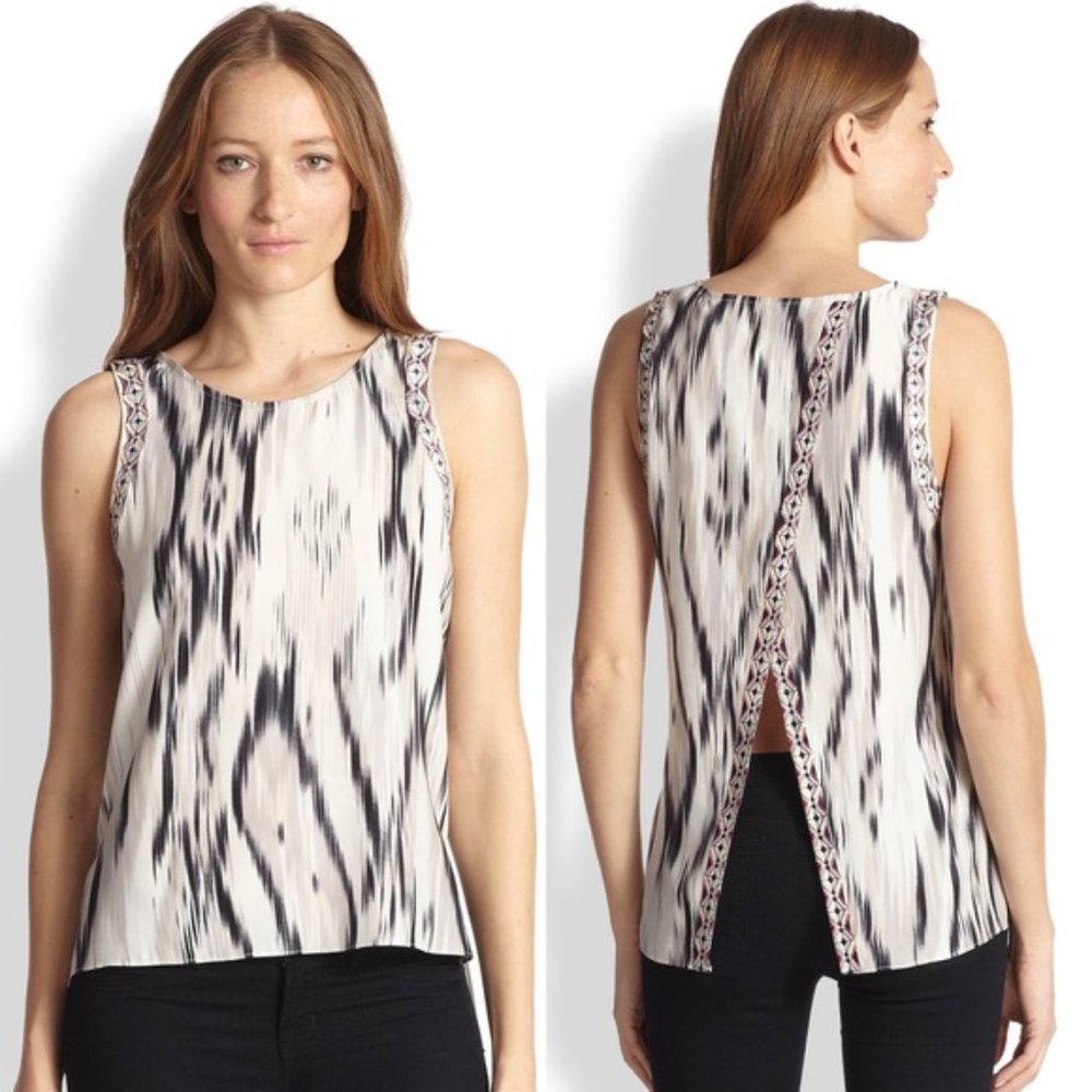 Parker Silk Ikat Split Back Caroline Top XS